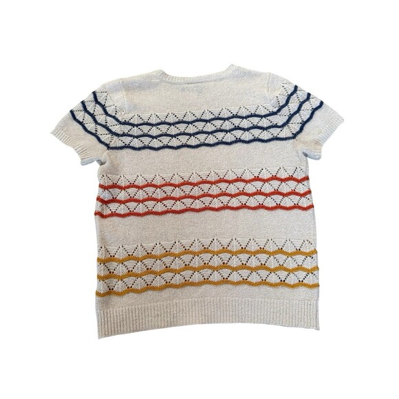 ModCloth Cream Pointelle Knit Short Sleeve Sweater Striped Boho Size S - Picture 4 of 6